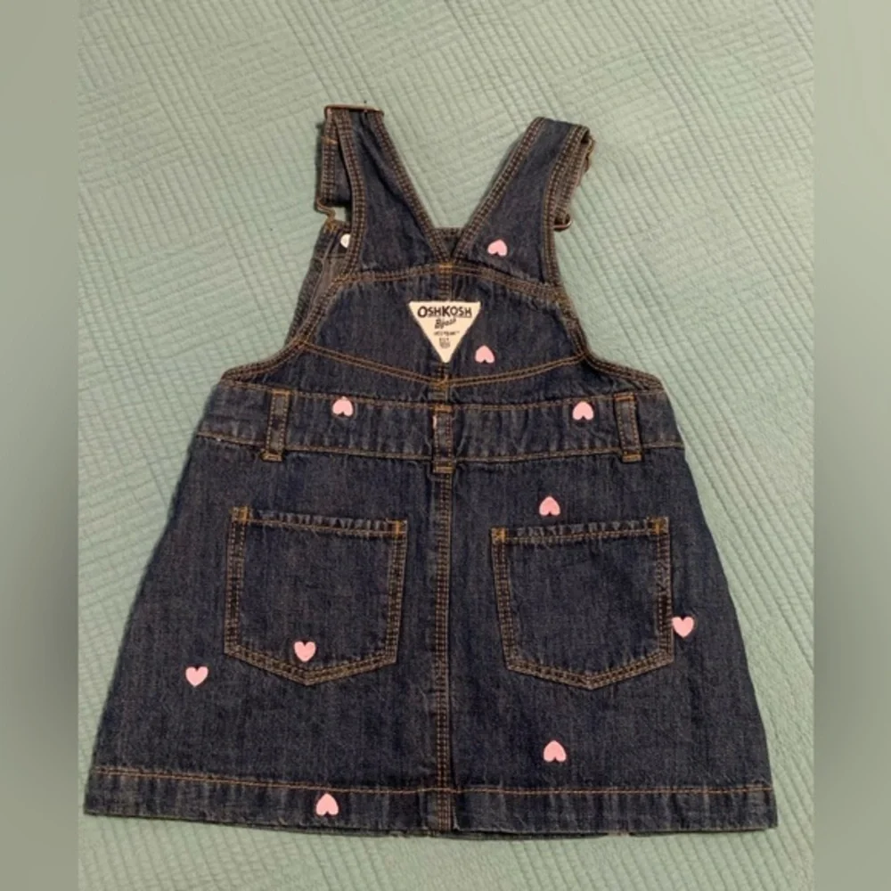 Oshkosh  B'gosh vest bak girls 18m jean jumper‎ dress hearts y2k valentines